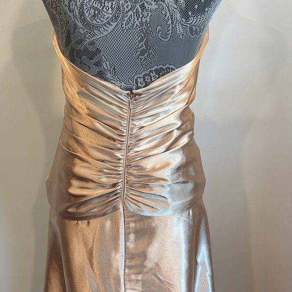 90’s Vintage Jessica McClintock Gold Halter Ruched Dress Marilyn Monroe Vibes - Picture 6 of 10